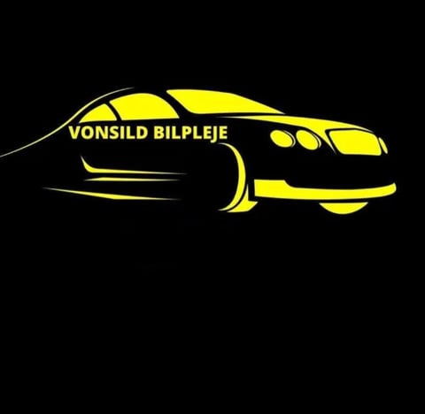 Yellow and black stylized car logo with VONSILD BILPLEJE text on a black background