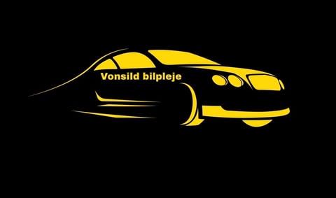 Yellow and black silhouette of a car with Vonslid bilpleje text on black background